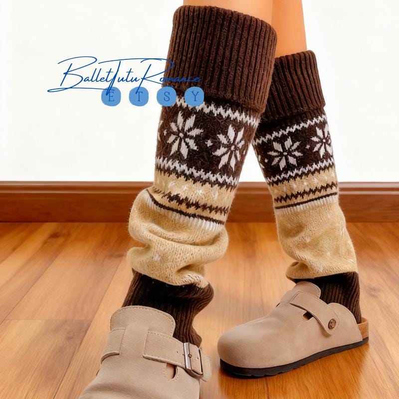 Christmas Leg Warmers, Snowflake Knit Winter Slouchy Socks Warmer Fair Isle