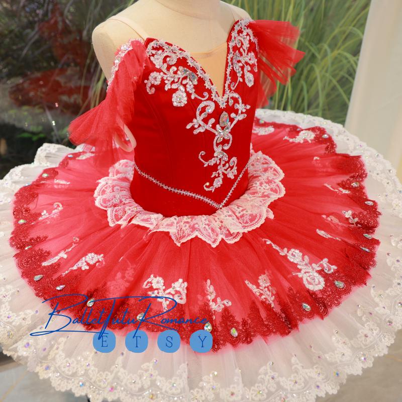 Red Luxury Giselle Ballet Tutu, Custom Adult/Child Costume w/ Lace & Rhinestones