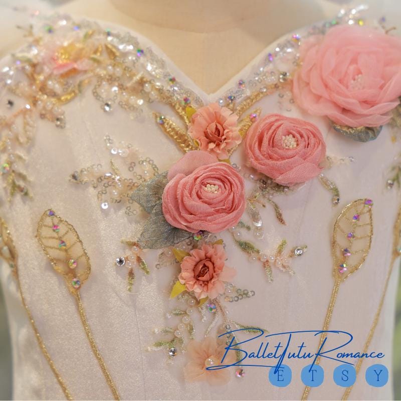 Handmade Pink Rose Embellished Ballet Tutu, Custom-fit Luxury Adult Kids Ballet Outfit,Aurora/Nutcracker