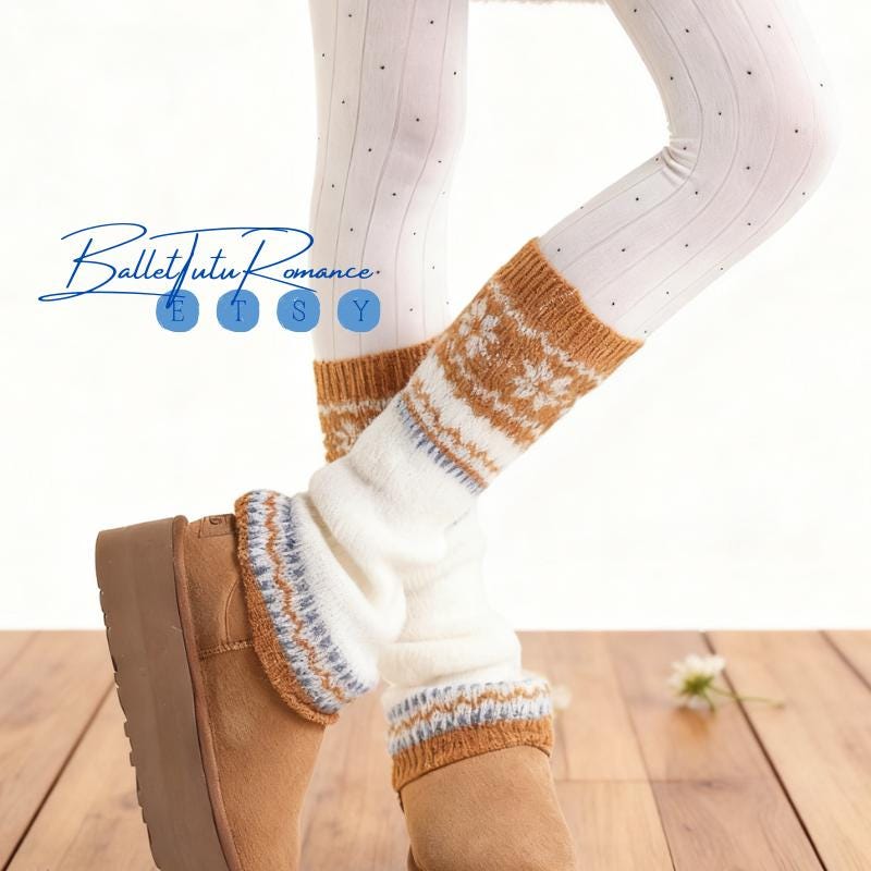 Christmas Leg Warmers, Snowflake Knit Winter Slouchy Socks Warmer Fair Isle