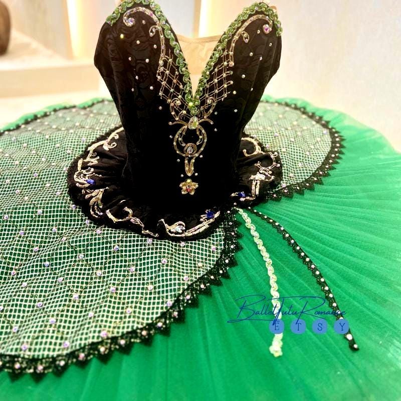 Custom Green Ballet Tutu: Esmeralda Performance Costume, Customizable Color for Competition