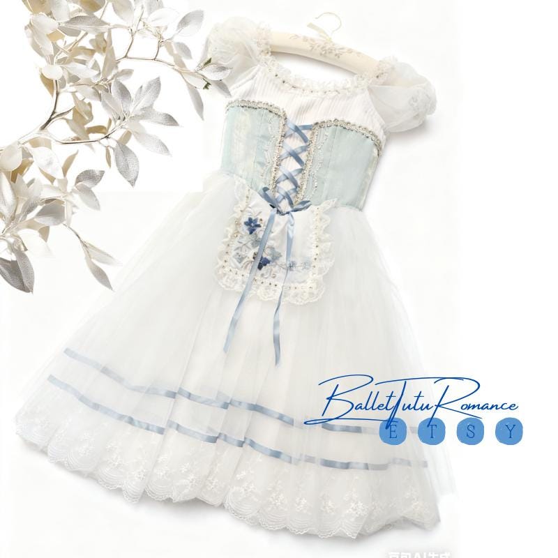 Luxury Blue Lace Ballerina Long Tutu Dress, Custom Adult Child Ballet Costume  Recitals Performance