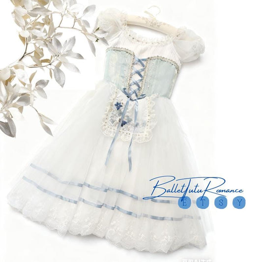 Luxury Blue Lace Ballerina Long Tutu Dress, Custom Adult Child Ballet Costume  Recitals Performance
