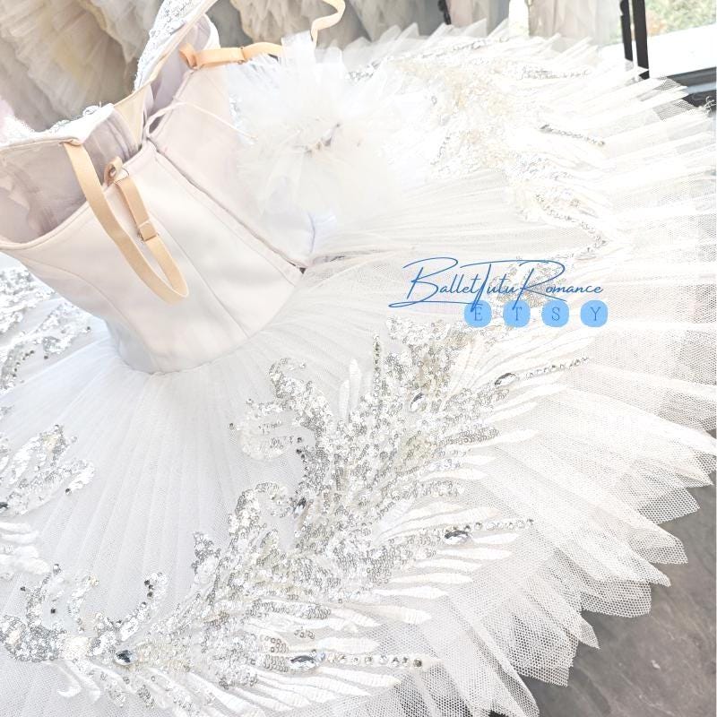 Luxury White Tutu Dress: Custom Ballerina Costume, Swan Lake/Nutcracker, Adult Child, Sequin & Rhinestone
