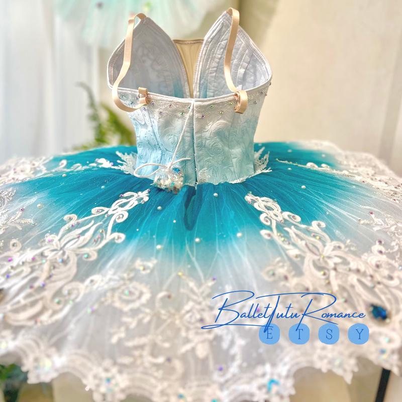 Ombre Blue Ballet Tutu: Custom Rhinestone Performance Costume