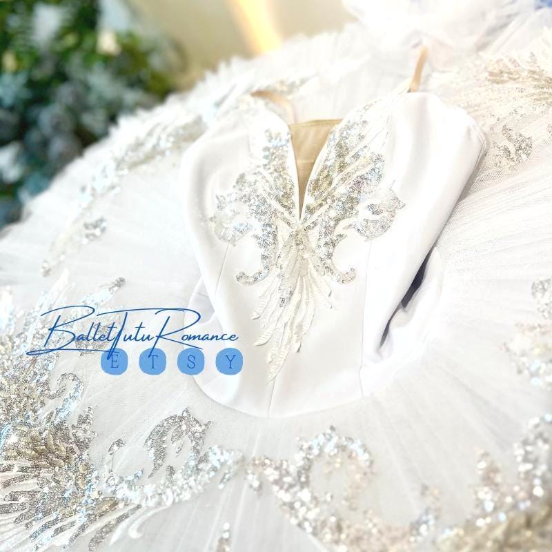 Custom White Sequin Ballet Tutu, Swan Lake Costume, Stage Performance