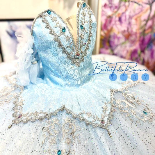 Custom Handmade Light Blue Tutu: Adult/Child Sleeping Beauty/Nutcracker Costume, Luxury Embellished Ballet