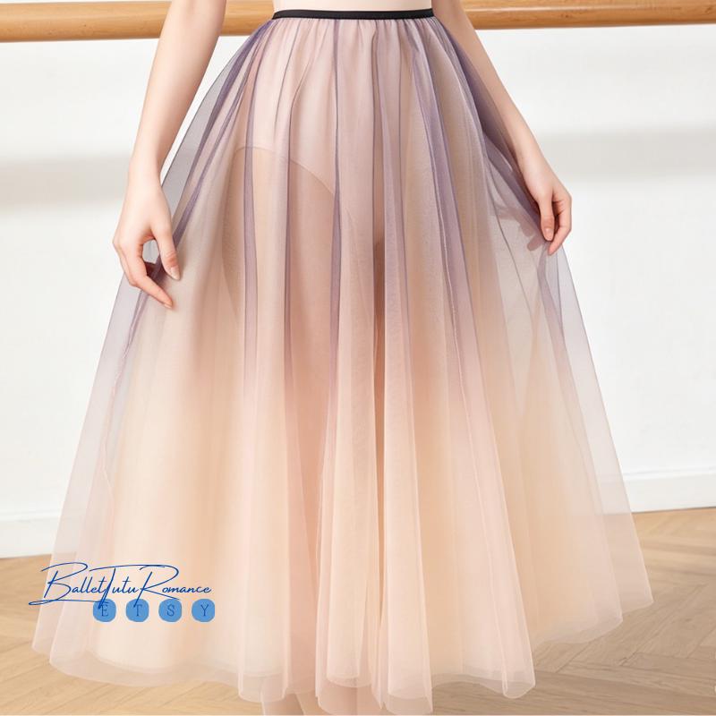 Custom Ombre Ballet Tutu Skirt, Nude Purple Gradient Midi Tulle, Dance Skirt for Rehearsal