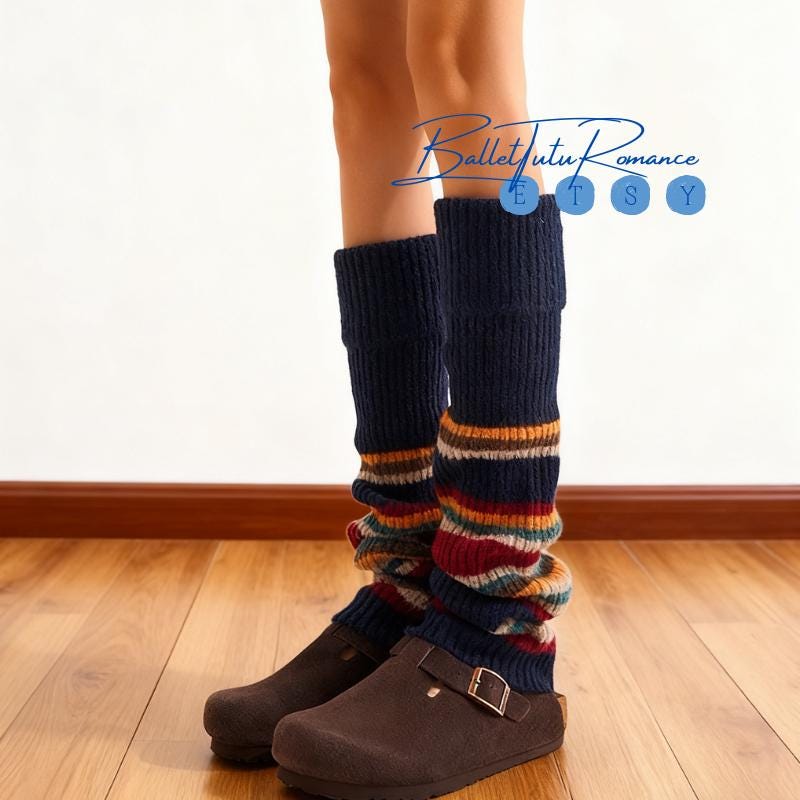 Christmas Leg Warmers, Y2K Sporty Rich Style,Winter Stripe Knit Slimming Sneaker Leg Covers