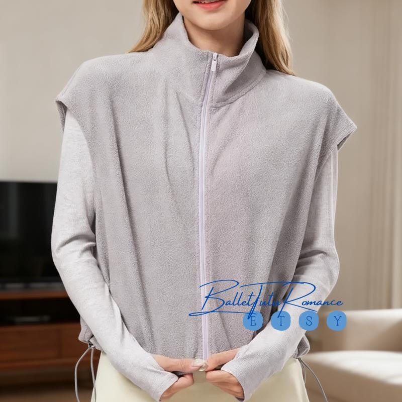 Sleeveless Warm Yoga Dance Vest Cardigan and Long Sleeve Ballet Dance Practice Workout Top