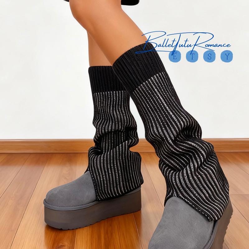 Striped Y2K Leg Warmers, Snow Boot Fit Knit Warm Cuffs for Fall Winter Outfits