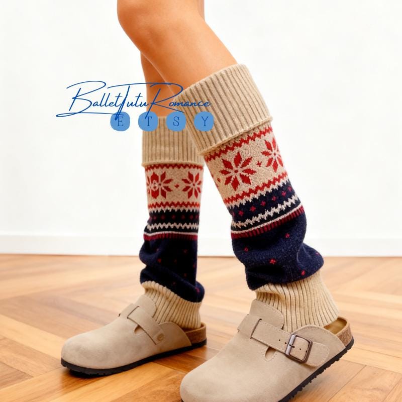 Christmas Leg Warmers, Snowflake Knit Winter Slouchy Socks Warmer Fair Isle