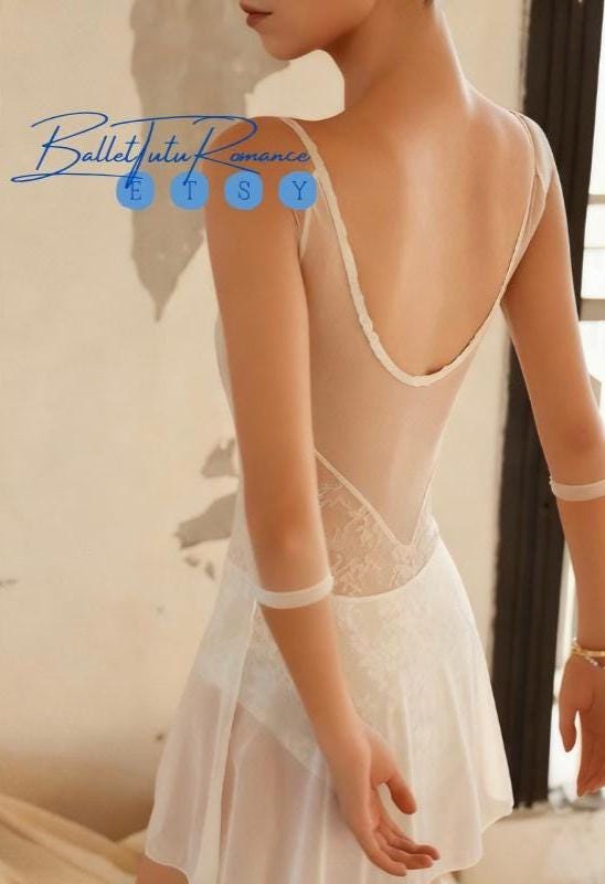 Ballet Bodysuit Set with Skirt, Fairy Mesh Panel, Elastic Breathable Slim-Fit Dancewear