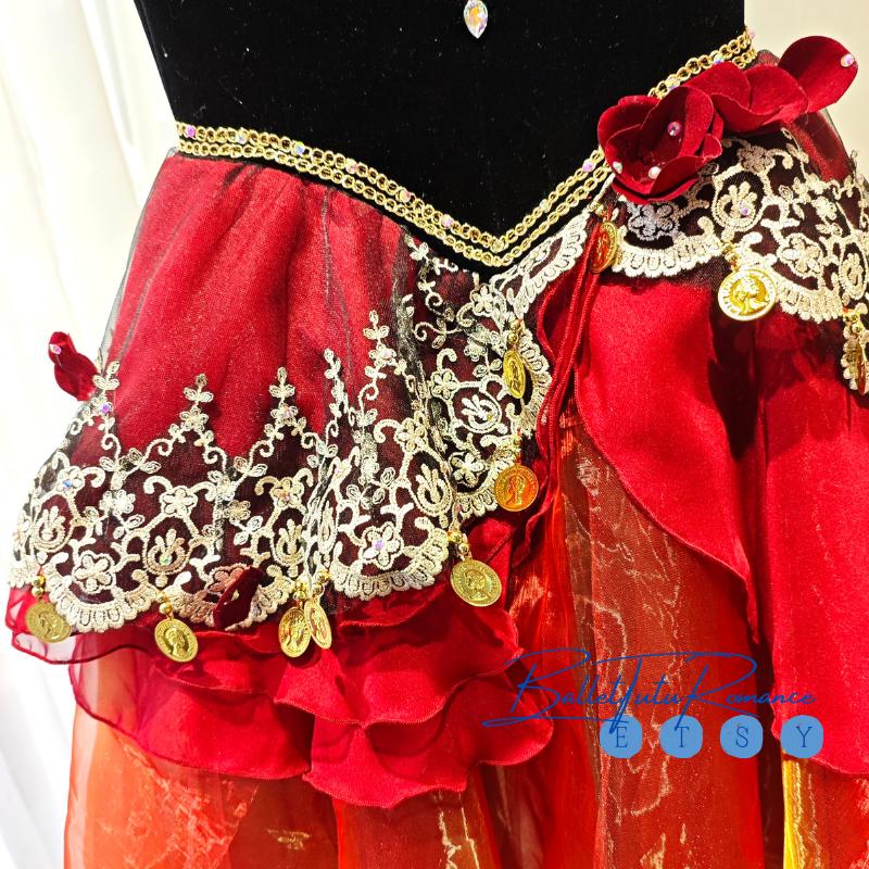 Custom Kitri Ballet Tutu: Red & Black Long Romantic Dress, Customizable for Don Quixote