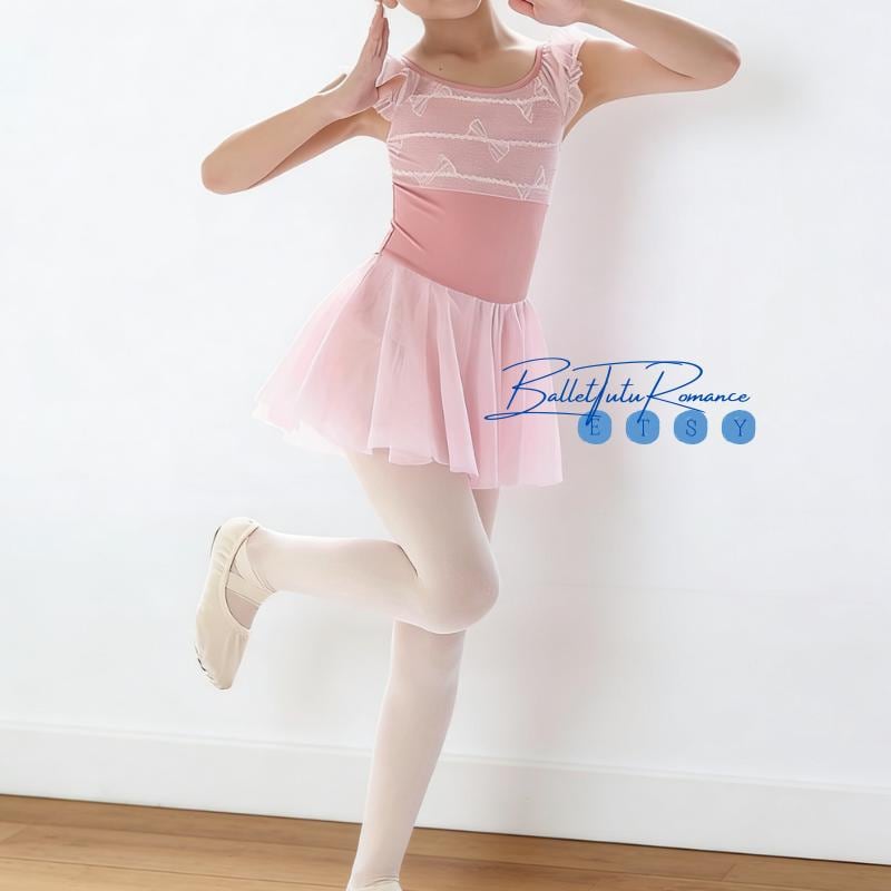 Lace Bow Ballet Tutu Leotard, Kids Ballet Practice Wear, Children Dance Performance Costume, Breathable