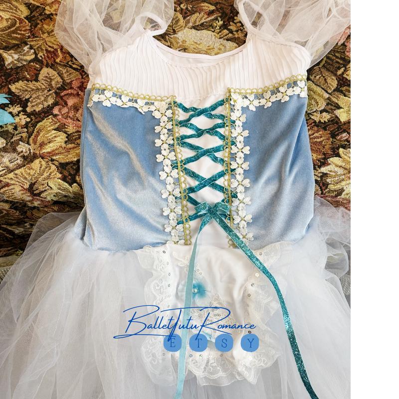 Lace Trimmed Blue Ballet Performance Dress: Standard Size(No hook&eye), Nutcracker