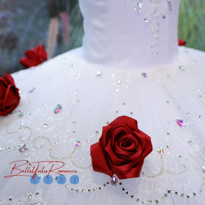 High-End Handmade Rose-Embellished Ballet Tutu, Custom Nutcracker Adult/Child Dance Outfit