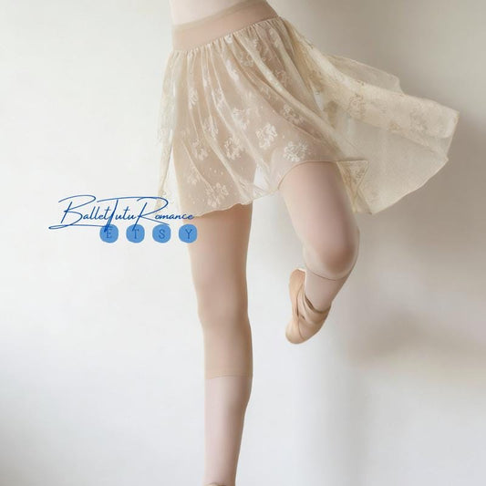 2-in-1 Sheer Lace Floral Ballet Skirt Pants, Adult Irregular Tutu with Attached Leggings