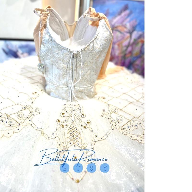 White Gold Ballet Tutu Sleeve: Custom Paquita Stage Costume for Adult & Child Dancers