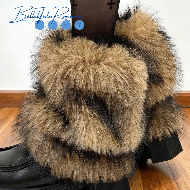 Cozy Faux Fur Leg Warmers Y2K Vintage Stacked,9/13.8 Inch Leg Cuffs Retro Winter