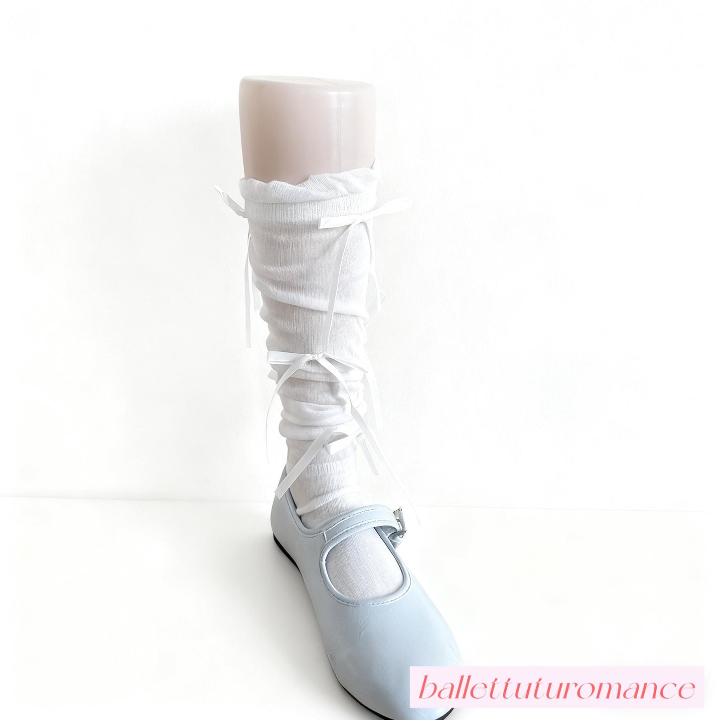 Calf-High Socks, Handmade Ballet Style Bow, Mid-Calf Socks, Elegant Accessory for Mary Jane
