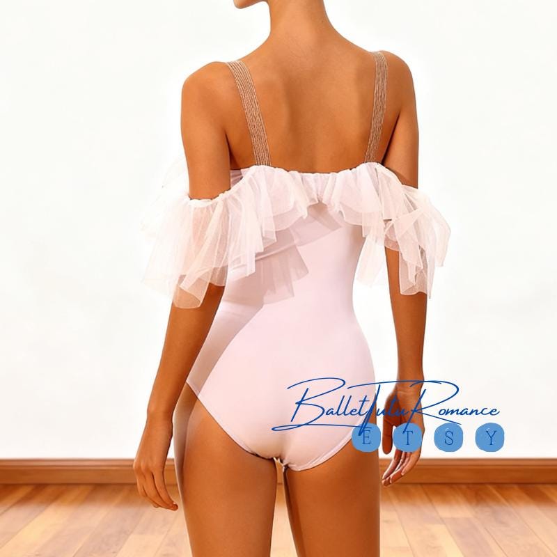 Sheer Tulle Ruffle Dance Leotard: Blush Pink Adult Ballet Bodysuit for Dance Classes & Performances
