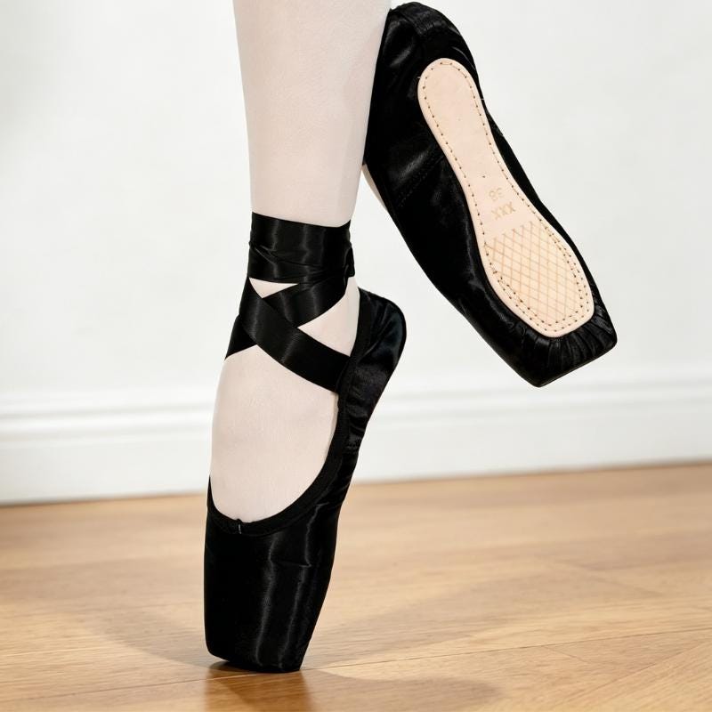 Satin Pointe Ballet Shoes for Adults & Kids, Beginner Ribbon Tie Dance Practice Shoes