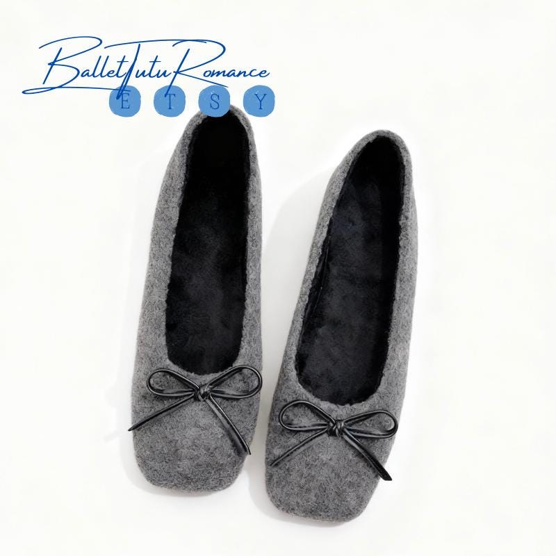 Mary Jane Ballet Flats for Women, Square Toe Bow Winter Fall Flats