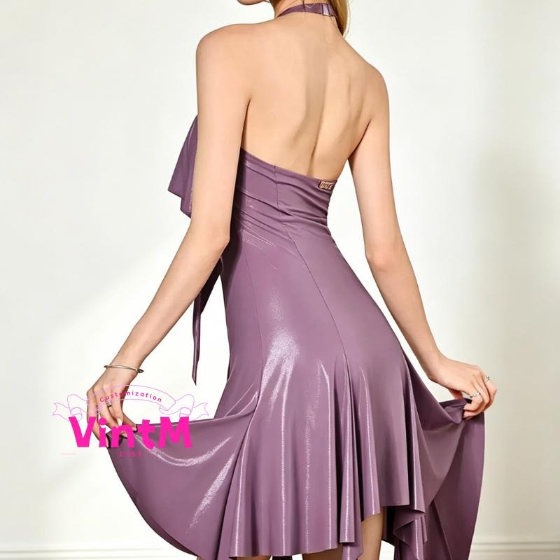 Halter Neck Latin Dance Dress | Split Skirt Ballroom Costume for Salsa Tango Practice Performance